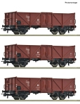 Roco 6600115 - H0 - 3-tlg. Set Offene Güterwagen, DR, Ep. III